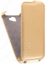 Кожаный чехол для Fly FS404 Stratus 3 Aksberry Protective Flip Case (Золотой)