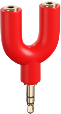 Аудио сплиттер переходник GSMIN Prism разветвитель адаптер для 2 двух наушников Mini Jack джек 3.5 мм для смартфона, ноутбука, ПК (Красный)