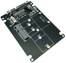 Адаптер переходник GSMIN DP51 2 в 1 M.2 NGFF(B), mSATA SSD на SATA 3.0 преобразователь с отвёрткой и креплениями (Черный)