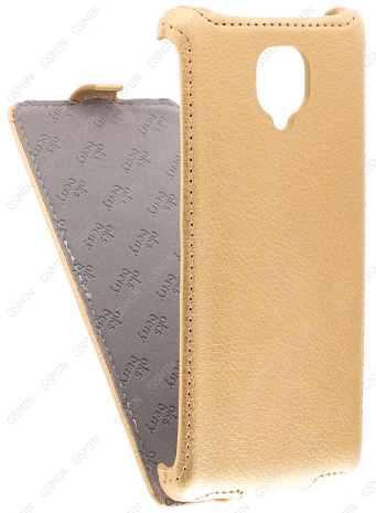 Кожаный чехол для Micromax D340 Aksberry Protective Flip Case (Золотой)
