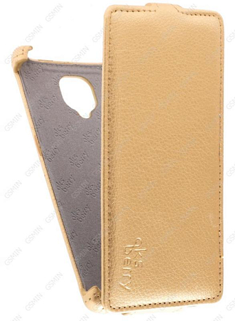 Кожаный чехол для Micromax D340 Aksberry Protective Flip Case (Золотой)
